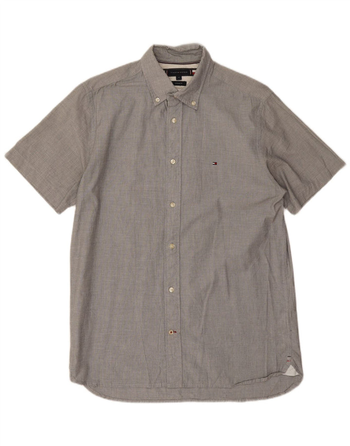 TOMMY HILFIGER Mens Short Sleeve Regular Fit Shirt Medium Grey Cotton