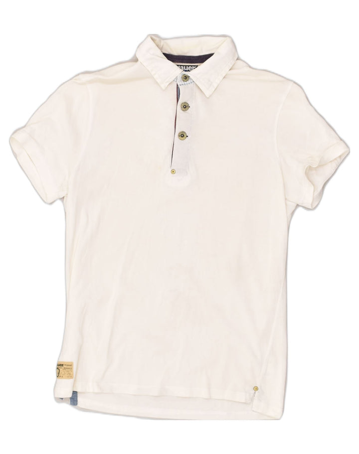 BLAUER Mens Slim Polo Shirt Large White Cotton | Vintage Blauer | Thrift | Second-Hand Blauer | Used Clothing | Messina Hembry 