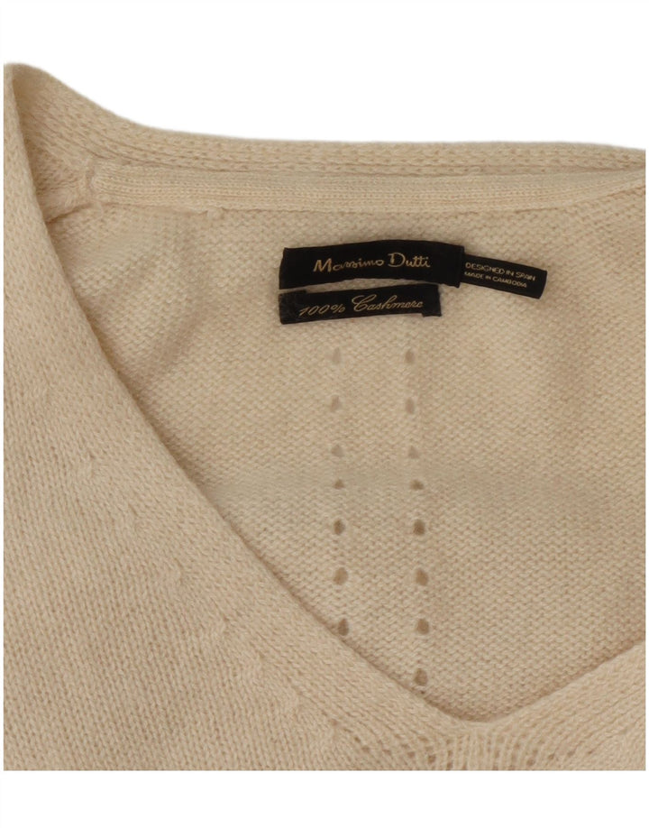 Massimo Dutti Womens V-Neck Jumper Sweater UK 14 Medium Off White Cashmere
