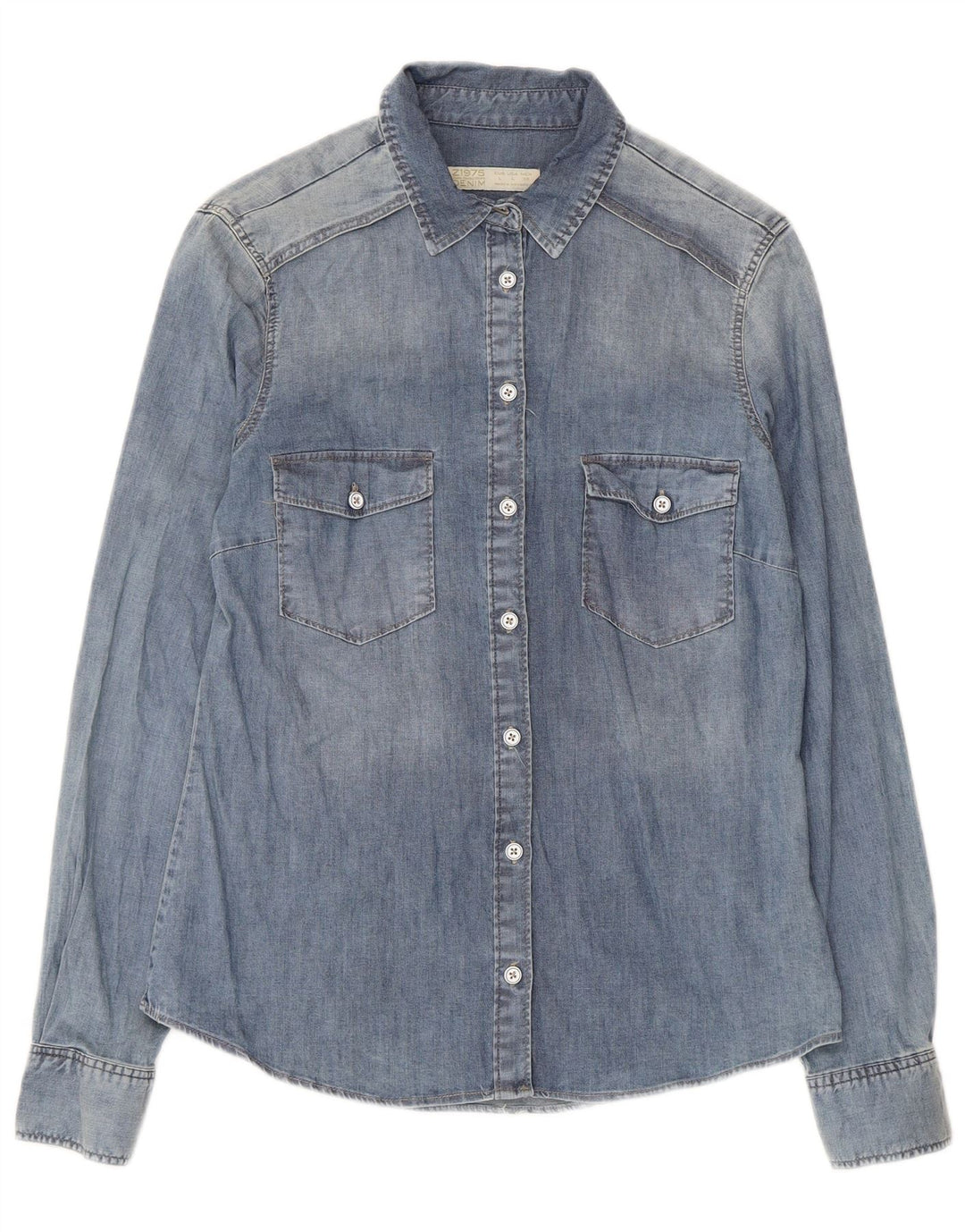 Zara Womens Denim Shirt UK 14 Large Blue Cotton