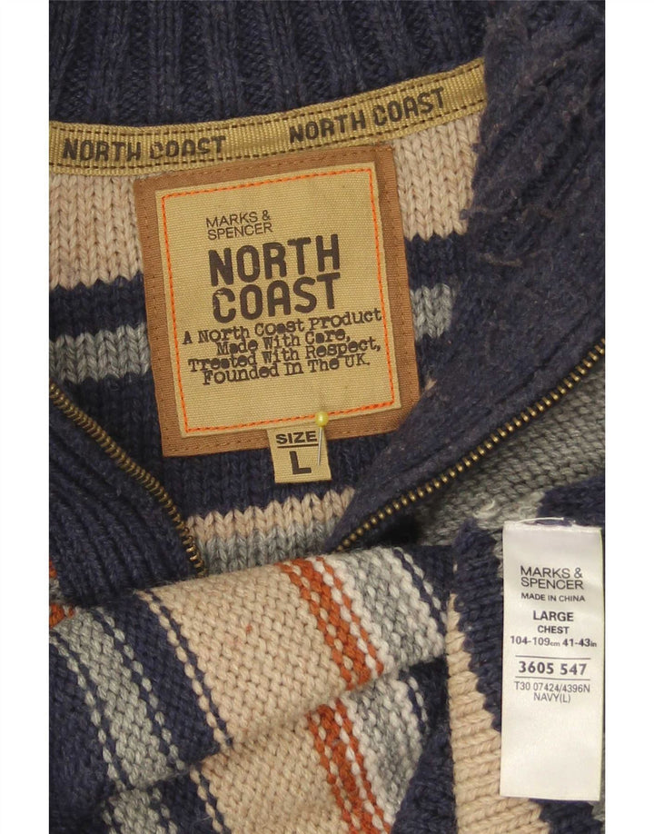 Marks & Spencer Mens North Coast Zip Neck Jumper Sweater Large Navy Blue