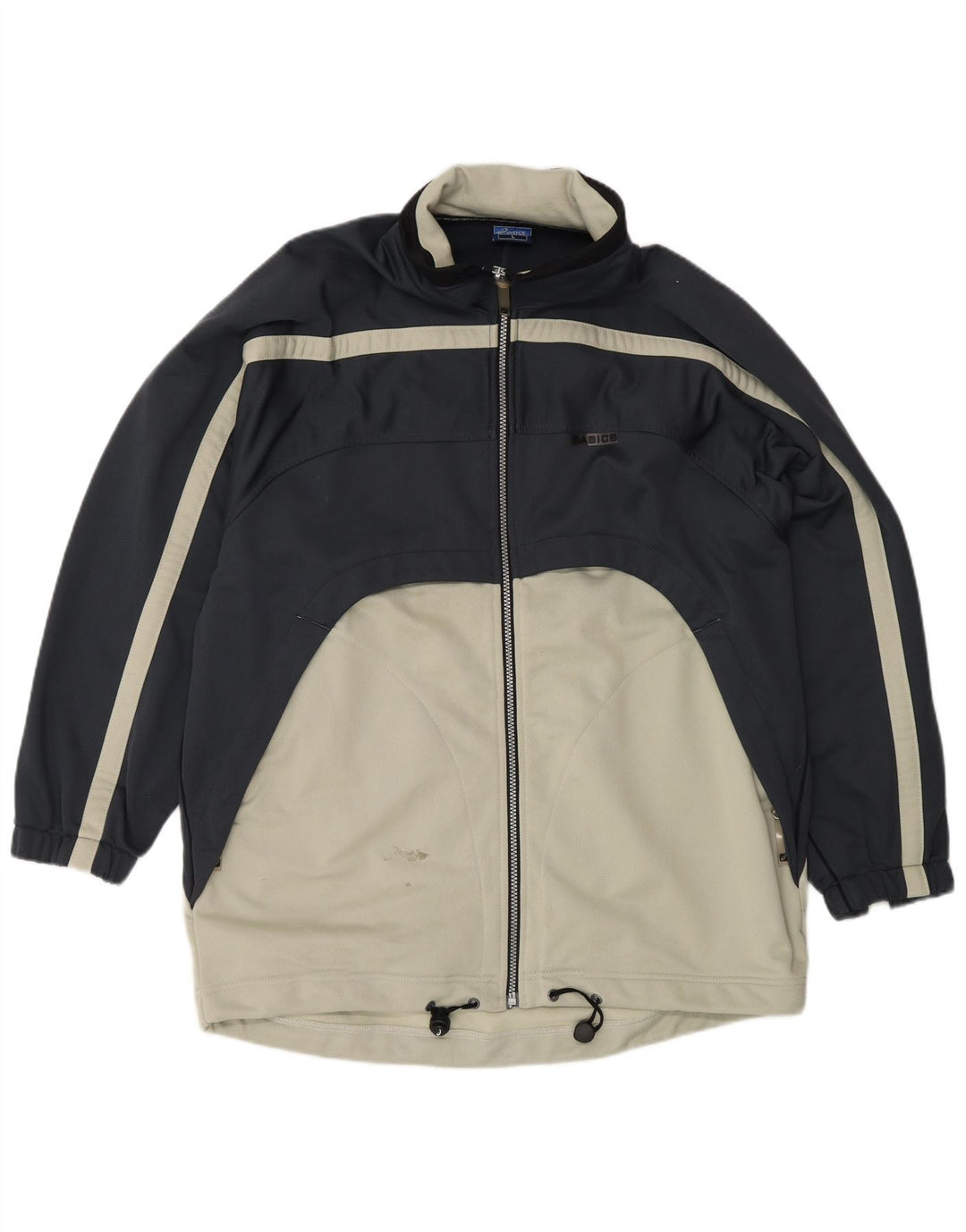 Asics Mens Tracksuit Top Jacket Large Navy Blue Colourblock Polyester