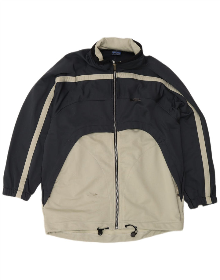 Asics Mens Tracksuit Top Jacket Large Navy Blue Colourblock Polyester