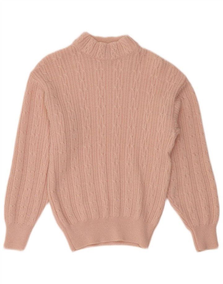VINTAGE Womens Turtle Neck Jumper Sweater UK 12 Medium Pink Wool