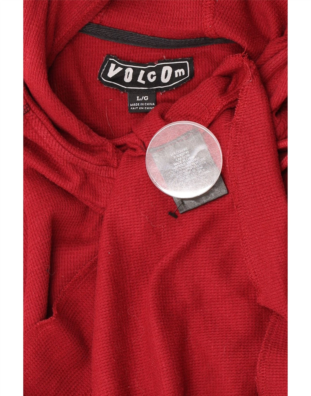 Volcom Mens Button Neck Hoodie Jumper Large Red Cotton