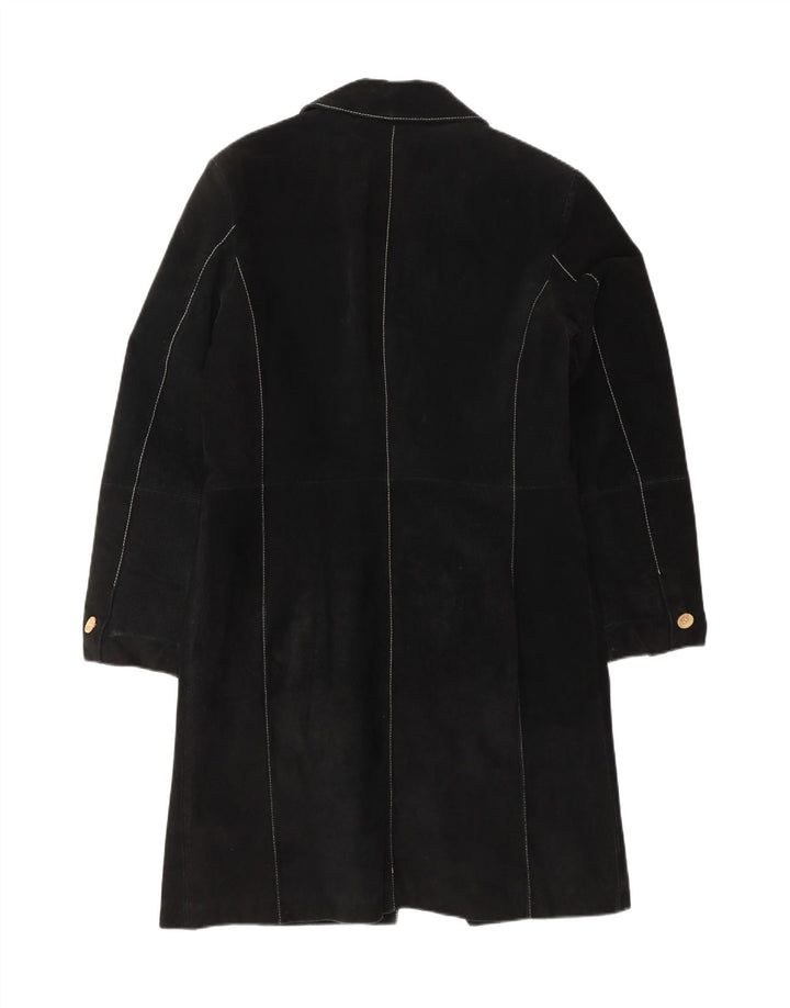 VINTAGE Womens Suede Overcoat UK 12 Medium Black Leather