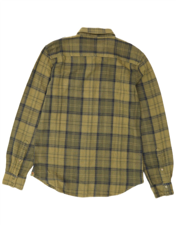 Benetton Mens Flannel Shirt Medium Khaki Check Cotton