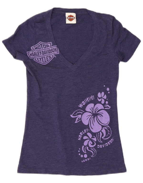 Harley Davidson Womens Graphic T-Shirt Top UK 8 Small Navy Blue Floral