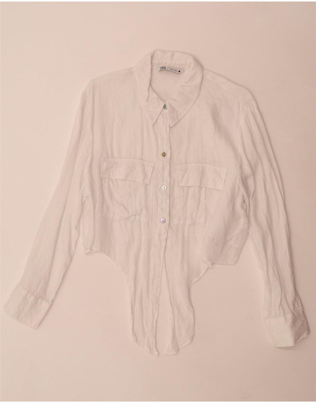 Zara Womens Crop Front Tie Shirt UK 18 XL White Linen