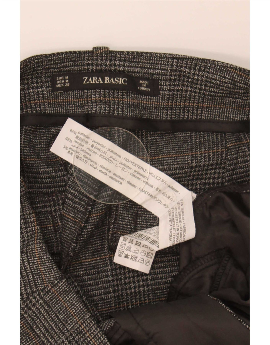 Zara Womens Slim Chino Trousers Medium W28 L27 Grey Houndstooth Polyester