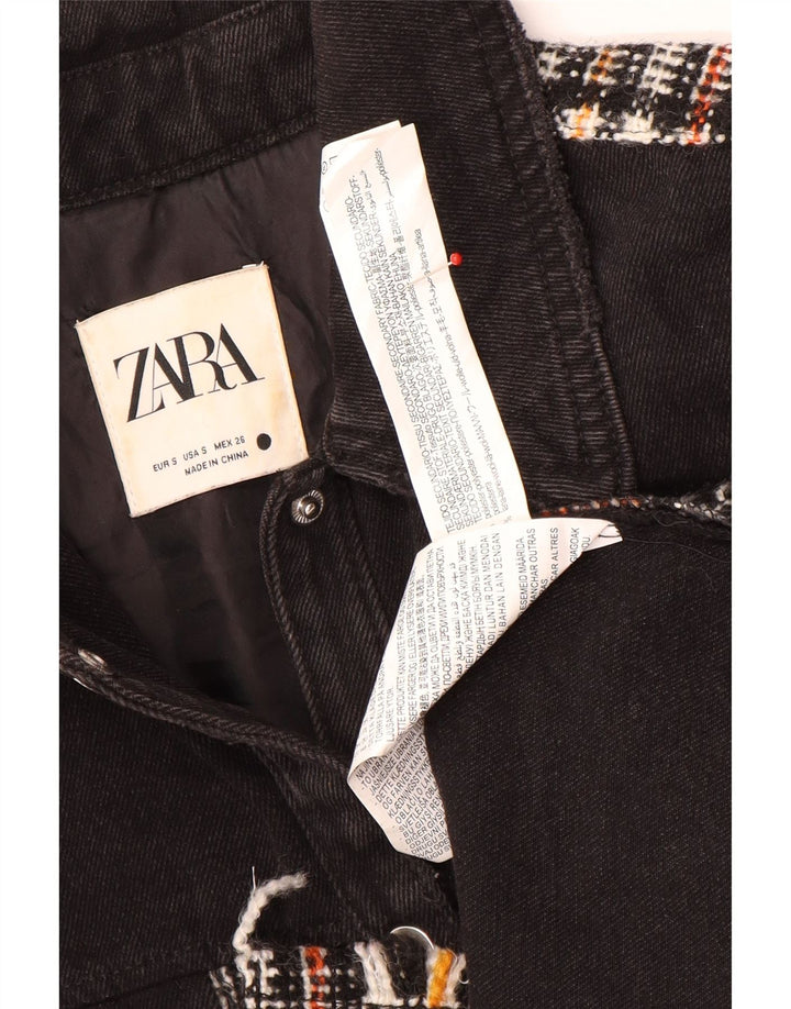 Zara Womens Oversized Denim Jacket UK 10 Small Black Check Polyester