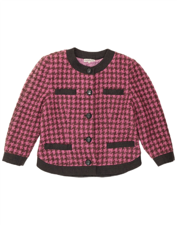 Modyva Womens 3/4 Sleeve Blazer Jacket IT 44 Medium Pink Houndstooth