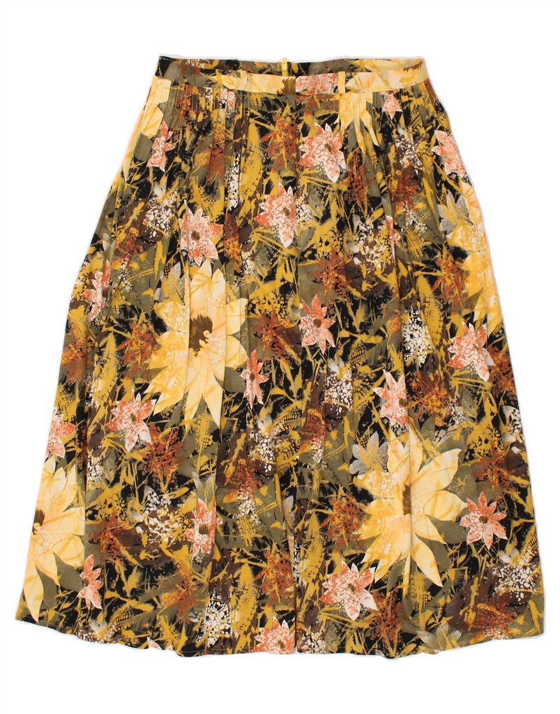VINTAGE Womens Pleated Skirt IT 42 Medium W30 Khaki Floral | Vintage Vintage | Thrift | Second-Hand Vintage | Used Clothing | Messina Hembry 