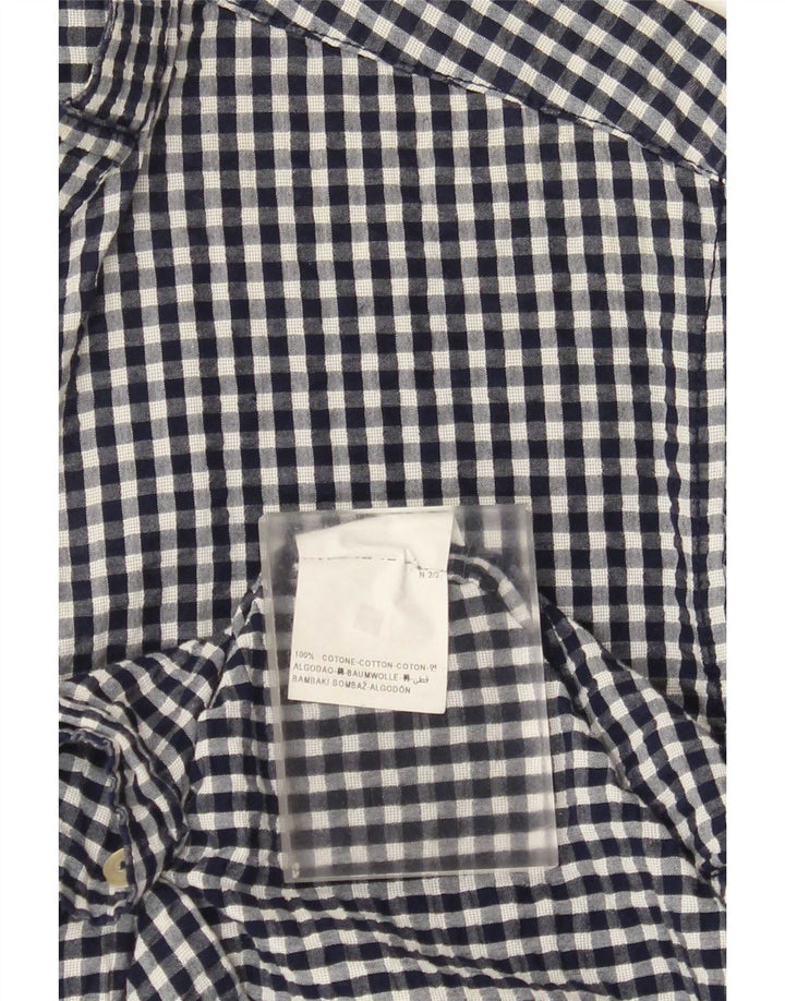 Benetton Mens Shirt Medium Navy Blue Gingham Cotton