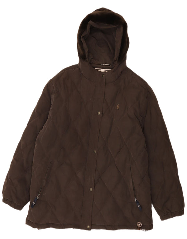 Conte of Florence Womens Hooded Padded Coat UK 16 Large Brown Polyester