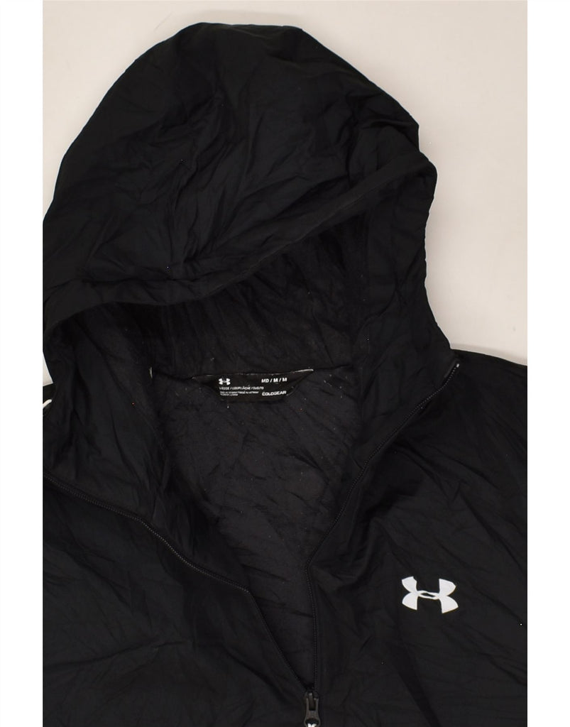 UNDER ARMOUR Mens Hooded Rain Jacket UK 38 Medium Black Polyester | Vintage Under Armour | Thrift | Second-Hand Under Armour | Used Clothing | Messina Hembry 