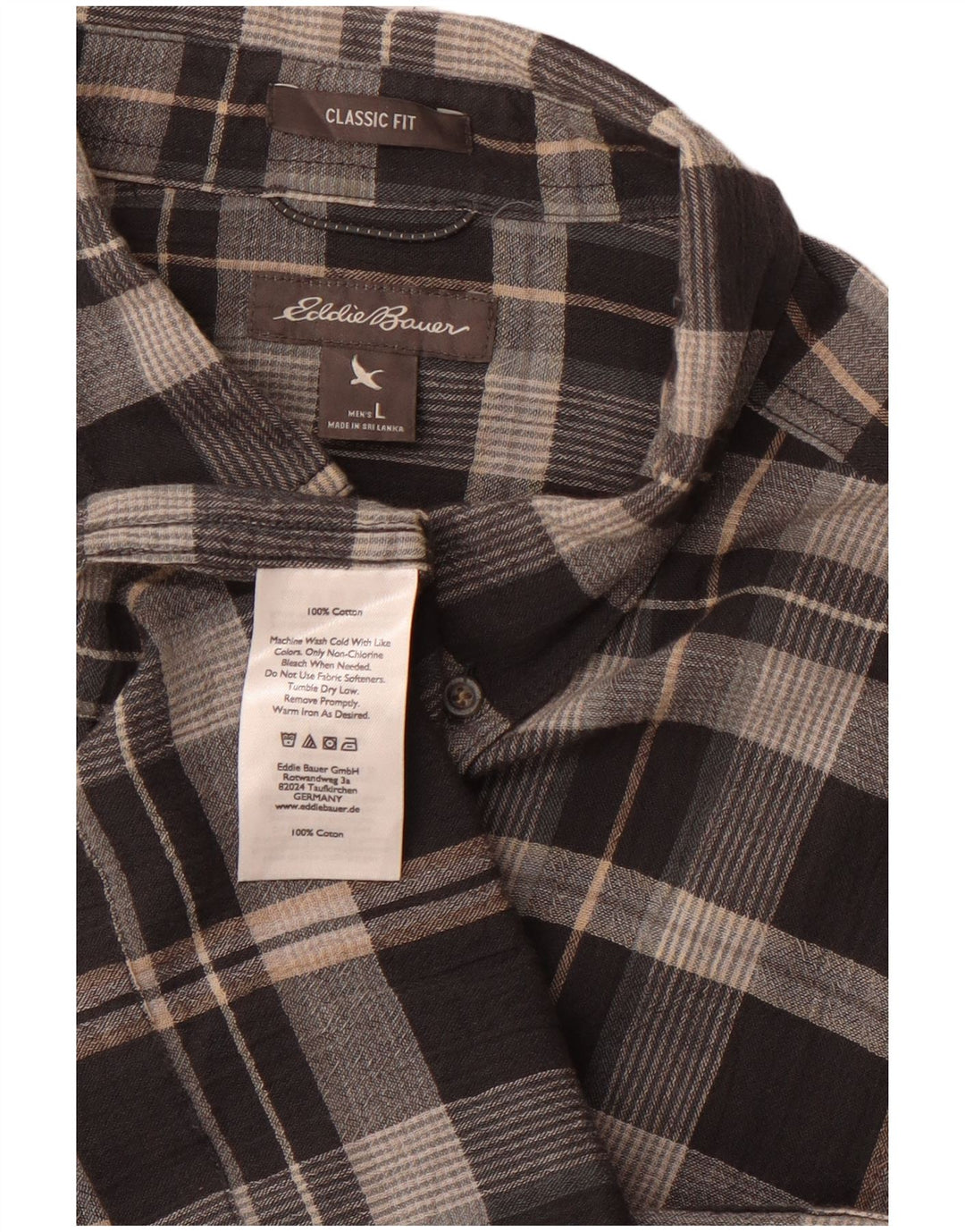 EDDIE BAUER Mens Classic Fit Flannel Shirt Large Grey Check Cotton