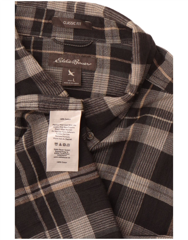EDDIE BAUER Mens Classic Fit Flannel Shirt Large Grey Check Cotton