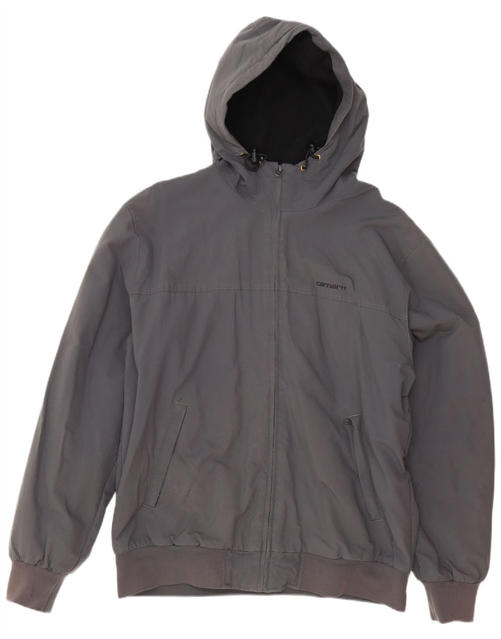 Carhartt Mens Hooded Bomber Jacket UK 42 XL Grey Nylon