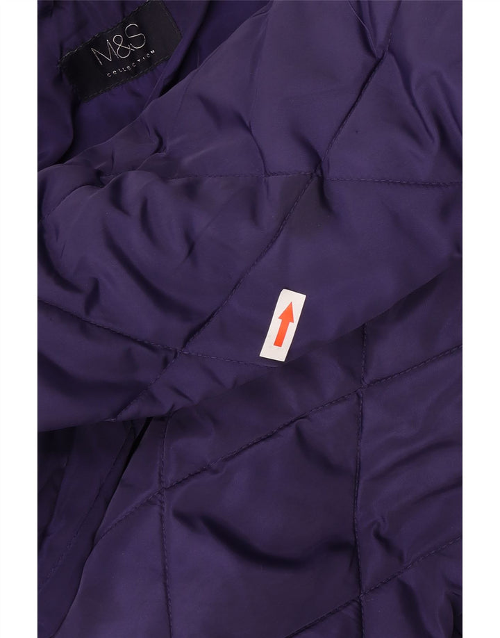 Marks & Spencer Womens Quilted Overcoat UK 14 Large Purple Polyester