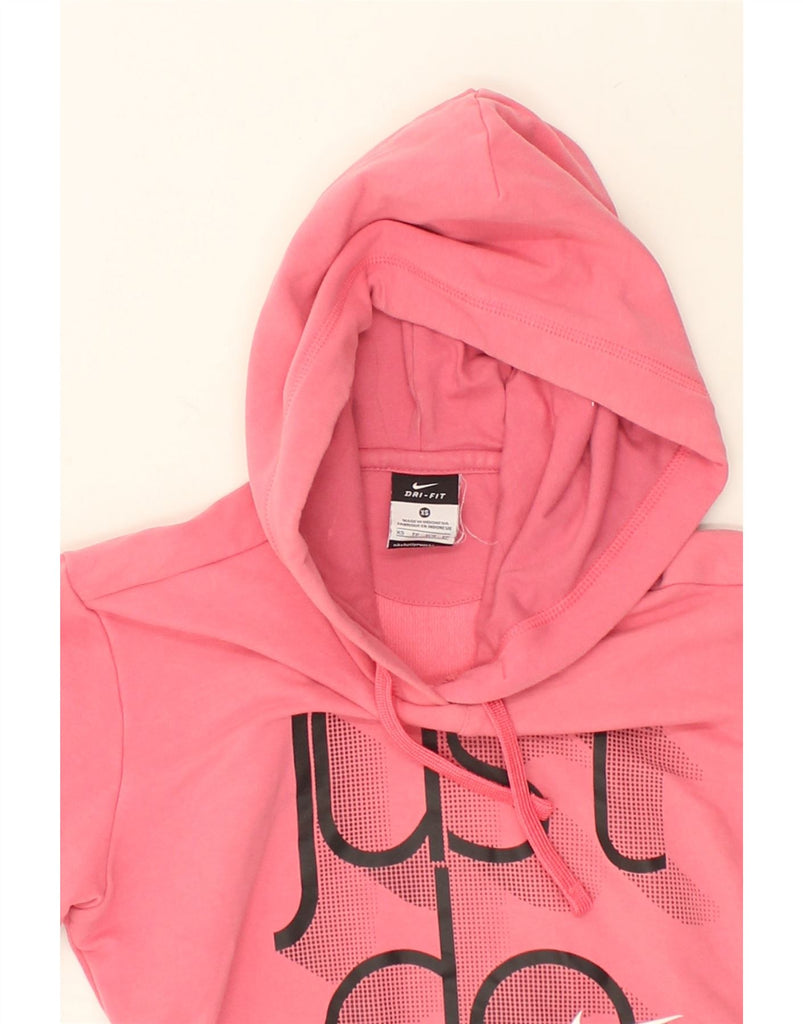 NIKE Womens Graphic Hoodie Jumper UK 6 XS Pink Cotton | Vintage Nike | Thrift | Second-Hand Nike | Used Clothing | Messina Hembry 