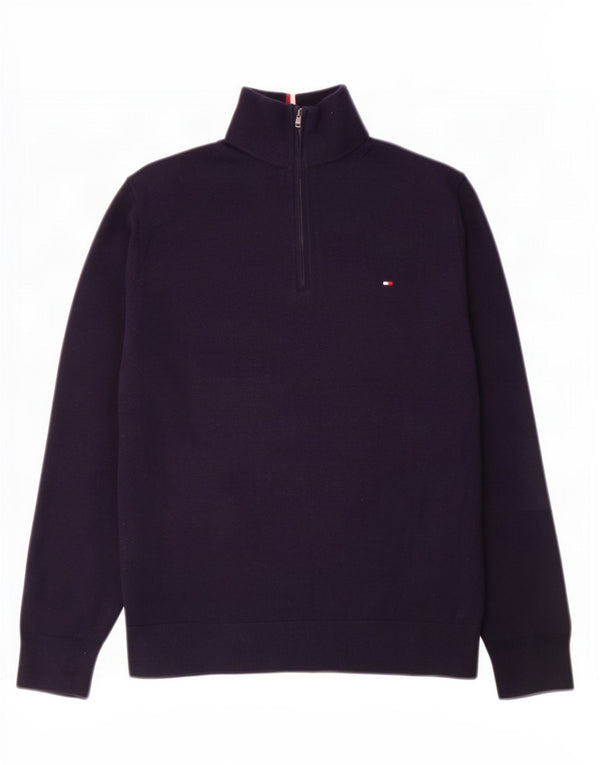 Tommy Hilfiger Mens Zip Neck Jumper Sweater XL Navy Blue Cotton