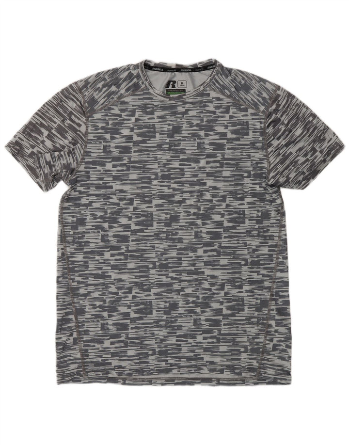 RUSSELL ATHLETIC Mens Dri-Power T-Shirt Top Medium Grey Pinstripe