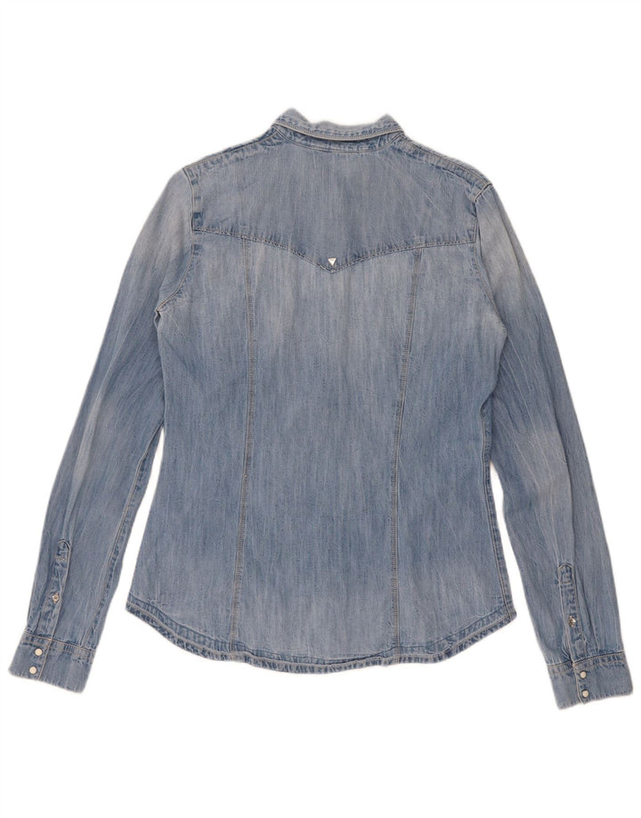 Guess Womens Denim Shirt UK 8 Small Blue Cotton