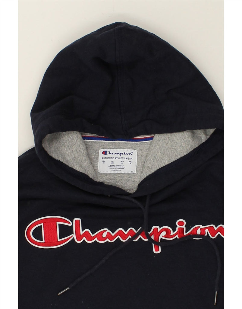 CHAMPION Mens Graphic Hoodie Jumper Medium Navy Blue Cotton | Vintage Champion | Thrift | Second-Hand Champion | Used Clothing | Messina Hembry 