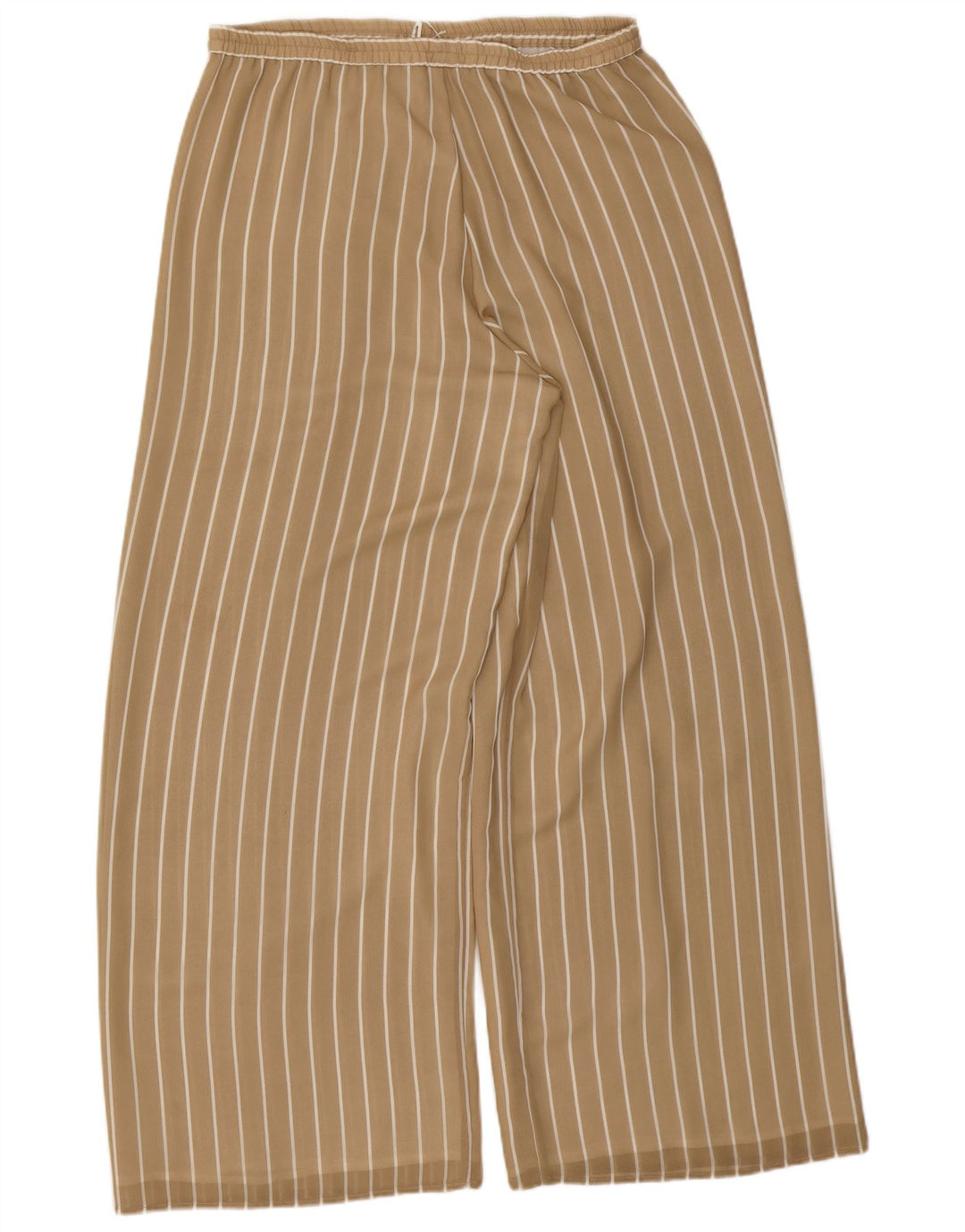 VINTAGE Womens Wide Leg Casual Trousers W32 L31 Beige Pinstripe Polyester