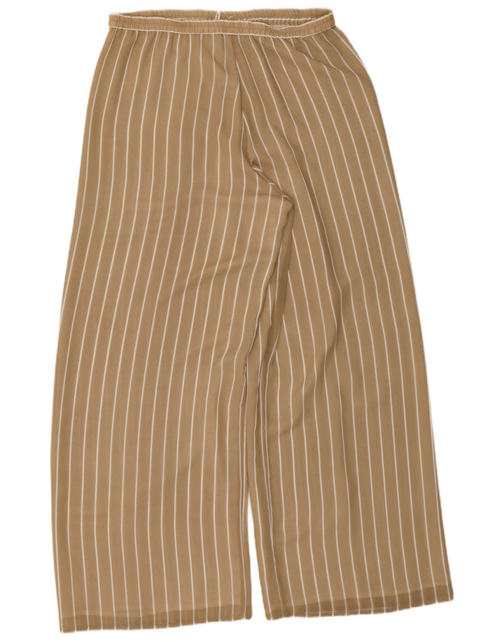 VINTAGE Womens Wide Leg Casual Trousers W32 L31 Beige Pinstripe Polyester