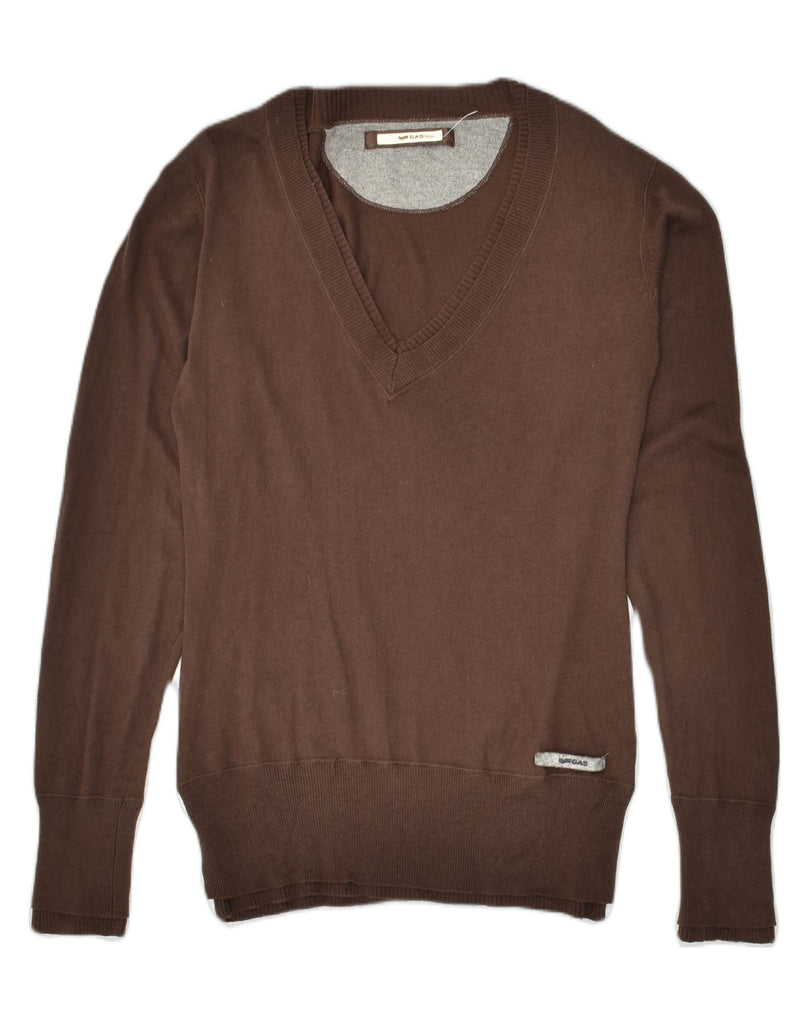 GAS Mens V-Neck Jumper Sweater Small Brown Viscose | Vintage Gas | Thrift | Second-Hand Gas | Used Clothing | Messina Hembry 