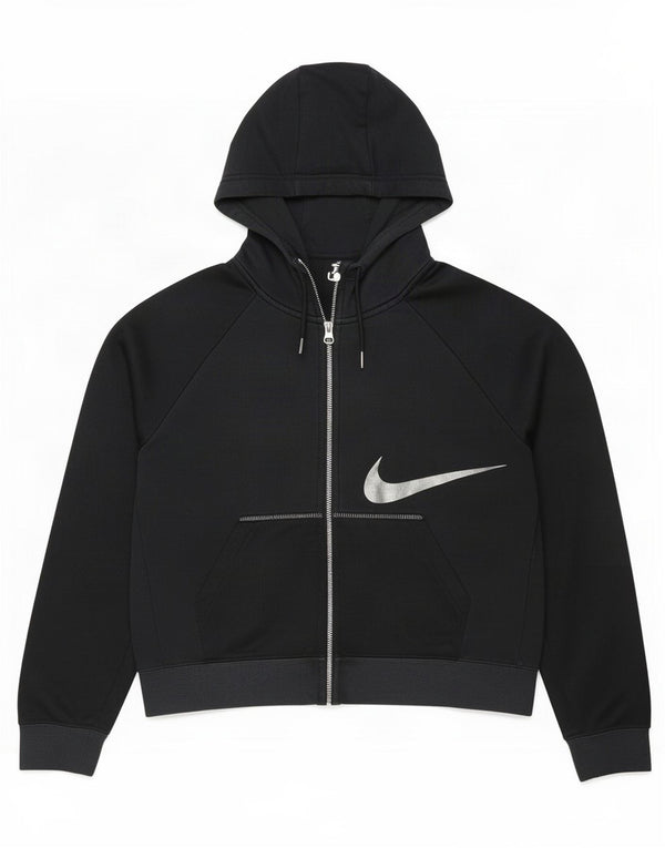 Nike Womens Oversized Crop Graphic Zip Hoodie Sweater UK 6 XS Grey Cotton