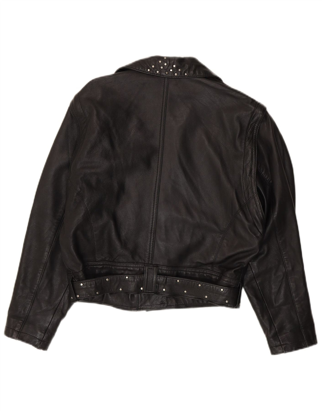 Vintage Womens Crop Leather Biker Jacket UK 12 Medium Black Leather