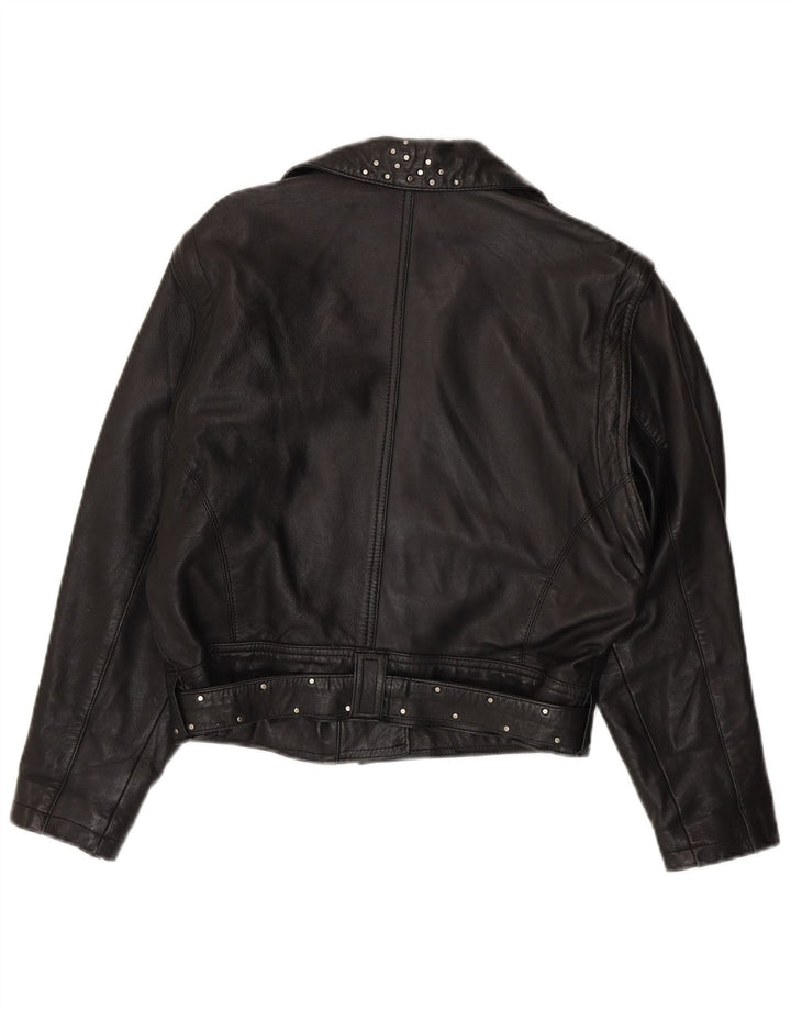 Vintage Womens Crop Leather Biker Jacket UK 12 Medium Black Leather