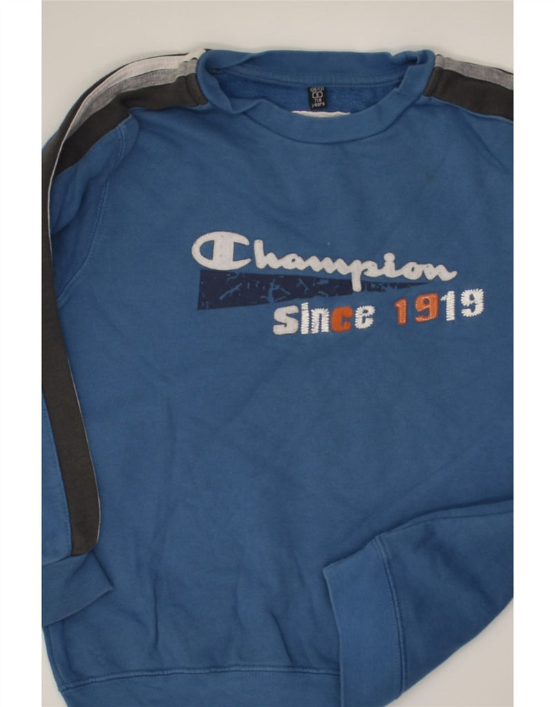 CHAMPION Boys Graphic Sweatshirt Jumper 7-8 Years Small  Blue Cotton | Vintage Champion | Thrift | Second-Hand Champion | Used Clothing | Messina Hembry 