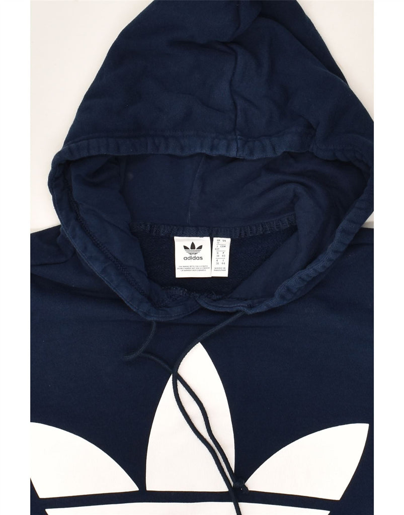 ADIDAS Womens Graphic Hoodie Jumper UK 12  Medium Navy Blue Cotton | Vintage Adidas | Thrift | Second-Hand Adidas | Used Clothing | Messina Hembry 