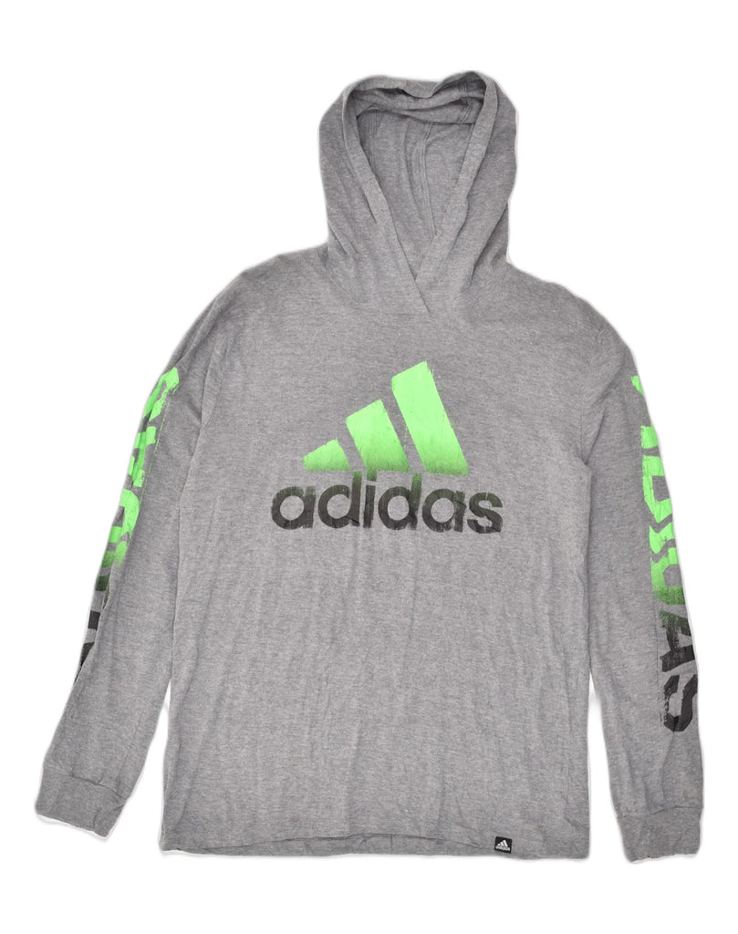 ADIDAS Boys Hooded Graphic Top Long Sleeve 15-16 Years XL Grey Cotton | Vintage Adidas | Thrift | Second-Hand Adidas | Used Clothing | Messina Hembry 