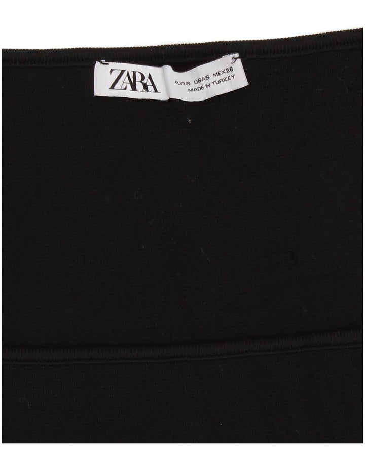 Zara Womens Crop Top Long Sleeve UK 8 Small Black