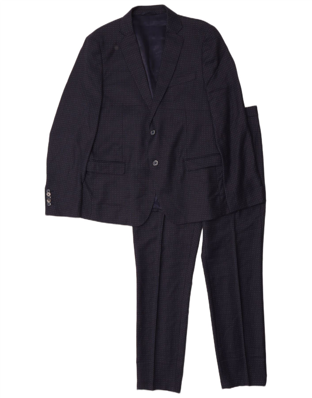 John Barritt Mens 2 Piece Suit IT 52/54 XL W36 L31 Navy Blue Geometric