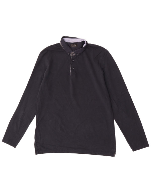 Zara Mens Long Sleeve Polo Shirt Large Navy Blue