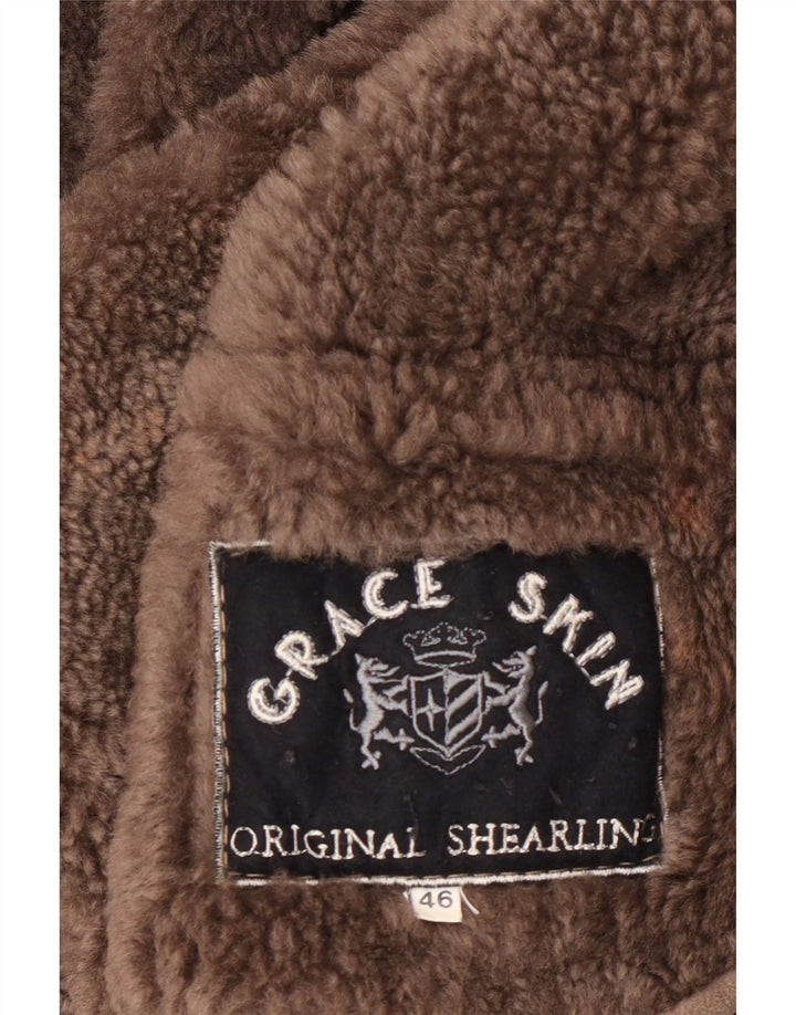Vintage Womens Oversized Shearling Coat IT 46 Large Grey Shearling