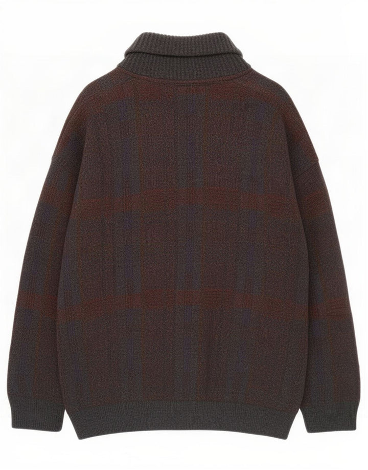Settebello Mens Cardigan Sweater Large Grey Check Acrylic