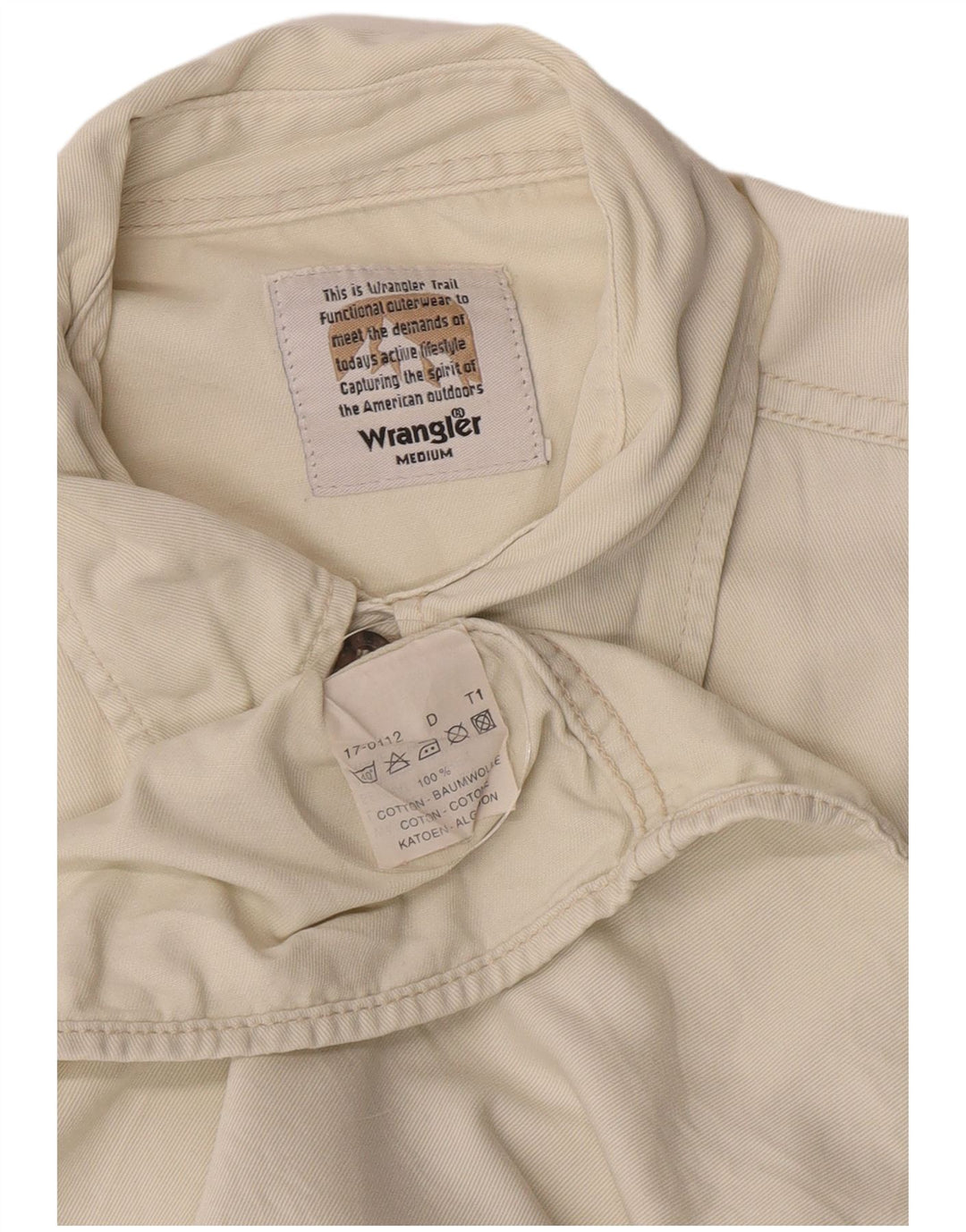 Wrangler Mens Short Sleeve Military Shirt Medium Off White Cotton