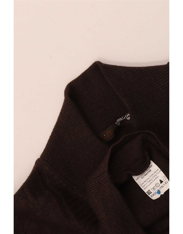 Vintage Mens Regular Fit Cardigan Sweater Medium Brown Merino Wool Classic