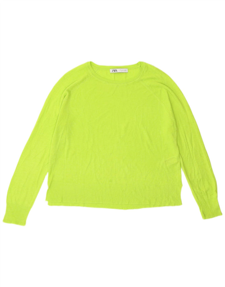 Zara Womens Oversized Boat Neck Jumper Sweater UK 10 Small Green Viscose