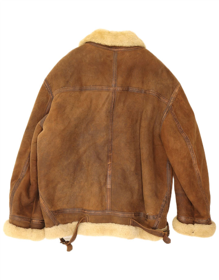 Vintage Mens Shearling Jacket UK 42 XL Brown Shearling