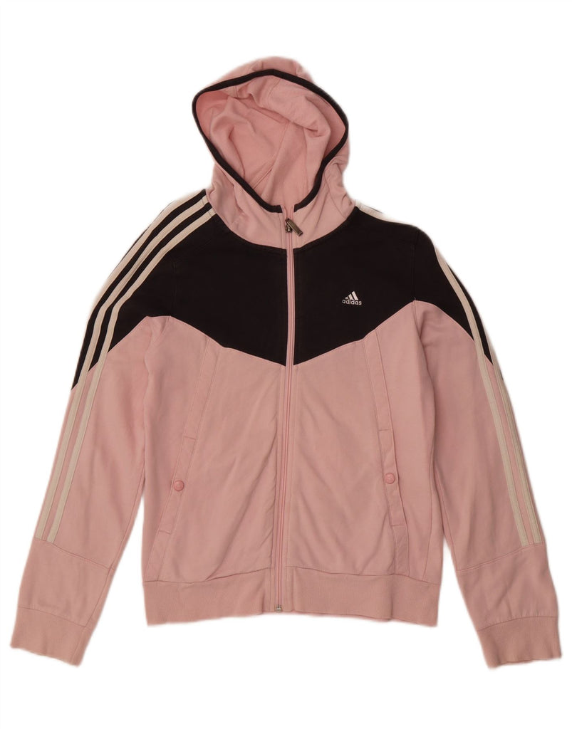 ADIDAS Womens Zip Hoodie Sweater UK 12 Medium Pink Colourblock Cotton Vintage Adidas and Second-Hand Adidas from Messina Hembry 