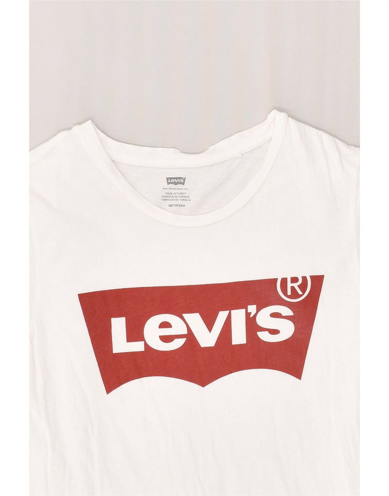 LEVI'S Womens Graphic T-Shirt Top UK 6 XS White Cotton | Vintage Levi's | Thrift | Second-Hand Levi's | Used Clothing | Messina Hembry 