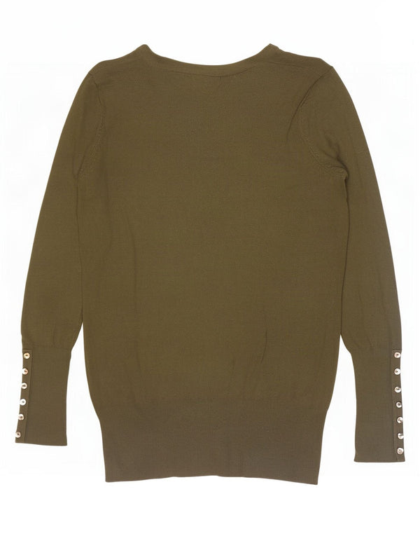 Zara Womens V-Neck Jumper Sweater UK 14 Large Khaki Rayon